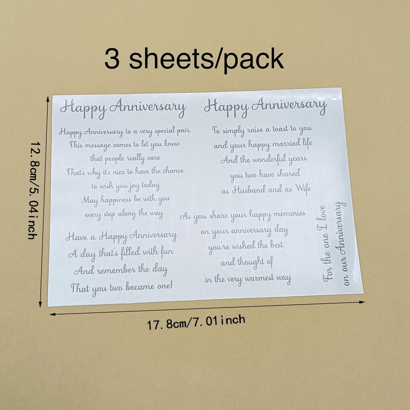JBQUEEN 3pc Happy Anniversary Stick & Shine Foil Transfer Sticker Paper for Handmade Card Making Scrapbooking and Album Journal Invitation Decoration Metallic Hot Foil Transfer Printing Adhesive Sheets - Image 2